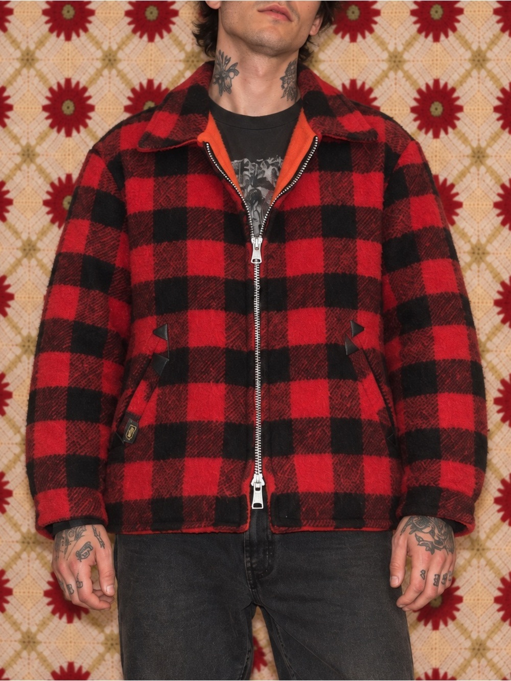 Vintage Thermo King Reversible Buffalo Plaid Orange Fleece Jacket L